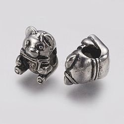 Ion Plating(IP) 304 Stainless Steel European Beads, Bear, Large Hole Beads, Antique Silver, 14x10.5x10mm, Hole: 5mm(STAS-J022-017AS)