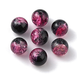 Two Tone Transparent Crackle Glass Beads, Round, Deep Pink, 10x9mm, Hole: 1.6mm(GLAA-WH0038-15H)