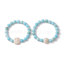 Summer Beach Natural Shiva Eye Shell Bead Bracelets, 8mm Dyed Natural Magnesite Round Beaded Stretch Bracelets for Women, Turquoise, Inner Diameter: 2~2-1/8 inch(5.1~5.22cm)(BJEW-JB10313-03)