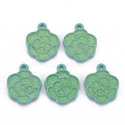 Spray Painted Alloy Enamel Pendants, with Glitter Powder, Cadmium Free & Nickel Free & Lead Free, Flower, Turquoise, 18.5x15x2mm, Hole: 1.8mm(ENAM-N055-032-B01-NR)