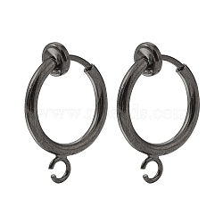 Brass Clip-on Hoop Earring Findings, with Horizontal Loops, for Non-pierced Ears, Gunmetal, 15.5x11x1.5~4.5mm, Hole: 1.8mm(X-KK-P102-01B-01)