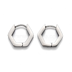 Tarnish Resistant 304 Stainless Steel Hexagon Huggie Hoop Earrings, Stainless Steel Color, 14x15.5x3mm, Pin: 1mm(STAS-J033-03B-P)