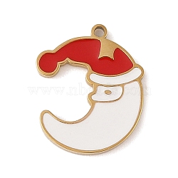 Christmas Theme Ion Plating(IP) 304 Stainless Steel Enamel Pendants, Golden, Moon, 14x11.5x1.5mm, Hole: 1mm(STAS-Z083-07G-07)