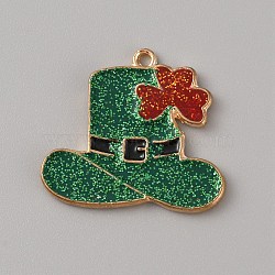 Saint Patrick's Day Alloy Enamel Pendants, with Sequins, Hat, Green, 25.5x28.5x2mm, Hole: 1.5mm(ENAM-WH0004-03KCG-01)