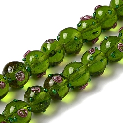 Handmade Bumpy Lampwork Beads Strands, with Enamel, Round, Green, 11.5~13.5x13.5~14x13~13.5mm, Hole: 1.5mm, about 33pcs/strand, 15.16''(38.5cm)(LAMP-K037-16B)