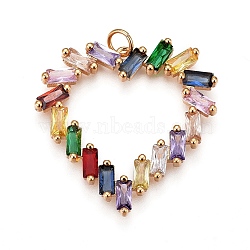 Brass Cubic Zirconia Pendant, Heart, Colorful, Golden, 29.6x30.2x3mm, Hole: 3.5mm(ZIRC-O031-11G)