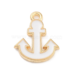 Light Gold Plated Alloy Enamel Charms, Cadmium Free & Lead Free, Anchor Charm, White, 15.5x12.5x2mm, Hole: 1.5mm(ENAM-M219-07KCG-04)