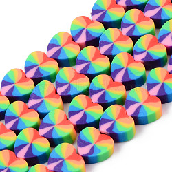 Handmade Polymer Clay Beads Strands, for DIY Jewelry Crafts Supplies, Heart, Colorful, 9x10x4mm, Hole: 1.5mm, about 40~41pcs/strand, 13.39 inch~13.78 inch(34~35cm)(CLAY-N008-002C)