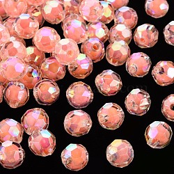 Transparent Acrylic Beads, Bead in Bead, AB Color, Faceted, Round, Salmon, 9.5x9.5mm, Hole: 2mm(X-TACR-S152-04B-SS2109)