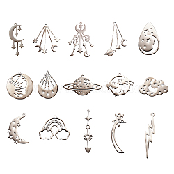 15Pcs 15 Styles 201 Stainless Steel Pendants, Laser Cut, Mixed Shapes, Stainless Steel Color, 26.5x20x1mm, Hole: 1.5mm, 1pc/style(STAS-CJ0001-190)