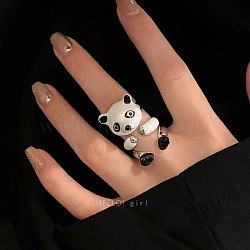 Cartoon Alloy Adjustable Cuff Rings Sets, Panda, Inner Diameter: 15~20mm(FS-WG86E71-01)