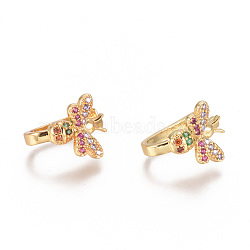 Golden Plated Brass Micro Pave Cubic Zirconia Cuff Earrings, Long-Lasting Plated, Colorful, 14x10.5x2~2.5mm(EJEW-L244-19G)