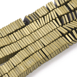 Electroplate Non-magnetic Synthetic Hematite Heishi Beads Strands, Thin Slice Flat Square Beads, Frosted, Grade A, Golden Plated, 4x4x1mm, Hole: 1mm, about 400pcs/strand, 16 inch(G-J171B-4x4mm-06)