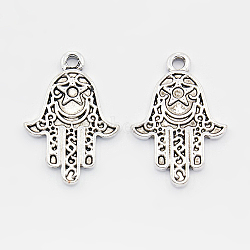 Tibetan Style Alloy Pendants, Lead Free and Cadmium Free, Hamsa Hand/Hand of Miriam, Antique Silver Color, 24.5x17x2mm, Hole: 2mm(EA9104Y)