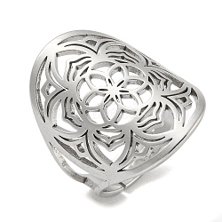 304 Stainless Steel Rings, Flower, Stainless Steel Color, 25mm, Inner Diameter: 18mm(RJEW-M045-04P)