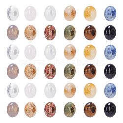 36Pcs 12 Styles Natural Gemstone European Beads, Large Hole Beads, Rondelle, 10x4.5mm, Hole: 4mm, 3pcs/style(SPDL-AR0001-02)