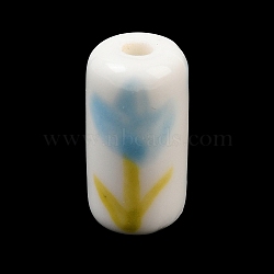 Handmade Porcelain Beads, Hand Painted, Famille Rose Porcelain, Column with Tulip, Sky Blue, 17x9x9mm, Hole: 2.5mm(PR-CBA616C-04B)