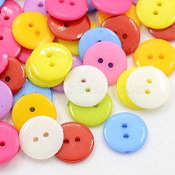 Acrylic Sewing Buttons, Plastic Buttons for Costume Design, 2-Hole, Dyed, Flat Round, Mixed Color, 12x2mm, Hole: 1mm(BUTT-E084-E-M)