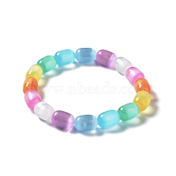 Dyed Natural Selenite Column Beaded Stretch Bracelet for Women, Colorful, Inner Diameter: 2-1/8 inch(5.3cm)(BJEW-I312-03)