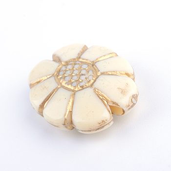 Flower Plating Acrylic Beads, Golden Metal Enlaced, Beige, 20x15.5x6.5mm, Hole: 2mm, about 410pcs/500g