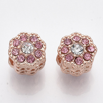 Alloy European Beads, Large Hole Beads, Column with Heart, Flower, Light Rose, 12x11.5mm, Hole: 5mm