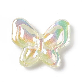 Opaque Acrylic Beads, with Glitter Powder, AB Color, Butterfly, Yellow, 27x32x8.5mm, Hole: 2mm