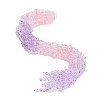 Transparent Painted Glass Beads Strands, Faceted, Rondelle, Pink, 6x5mm, Hole: 1mm, about 80pcs/strand, 16.54''(42cm)