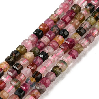 Natural Tourmaline Beads Strands, Faceted, Cube, 2x2x2mm, Hole: 0.6mm, about 160pcs/strand, 15.35 inch(39cm)