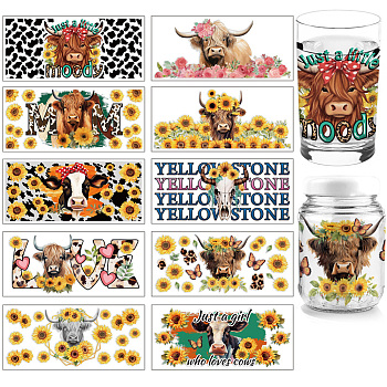 PVC DIY Heat Transfer Paper, for UV Sublimation Cup, Cattle, 110x240mm, 10 style, 1pc/style, 10pcs/set