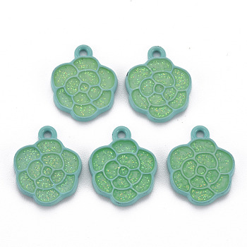 Spray Painted Alloy Enamel Pendants, with Glitter Powder, Cadmium Free & Nickel Free & Lead Free, Flower, Turquoise, 18.5x15x2mm, Hole: 1.8mm