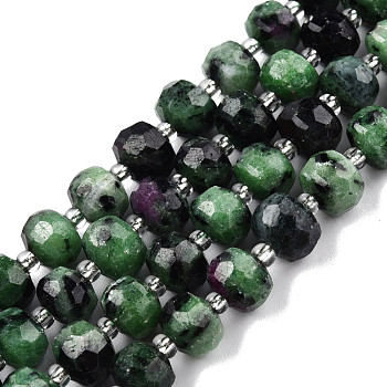 Natural Ruby Zoisite Beads Strands, with Seed Beads, Faceted, Rondelle, 8x6mm, Hole: 1mm, about 20~22pcs/strand, 7.09 inch(18cm)