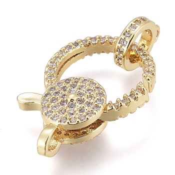 Brass Micro Pave Cubic Zirconia Lobster Claw Clasps, with Bail Beads/Tube Bails, Long-Lasting Plated, Clear, Real 18K Gold Plated, 22.5x15x6mm, Hole: 2x2mm, Tube Bails: 10x8x2mm, hole: 1.4mm