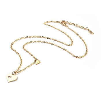 304 Stainless Steel Pendant Necklaces, Heart, Cardboard Boxes, Golden, 17.51 inch (43.5cm), Box: 9x6.5x2.7cm