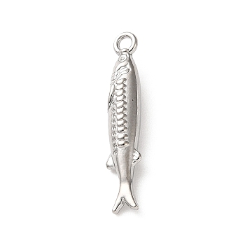 304 Stainless Steel Pendants, Fish, Stainless Steel Color, 21x4x3.5mm, Hole: 1.4mm