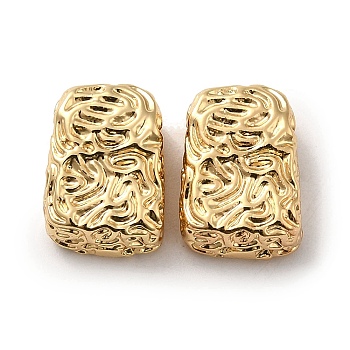 Brass Bead, Textured, Rectangle, Real 18K Gold Plated, 12.5x9x6mm, Hole: 3.5x2.5mm
