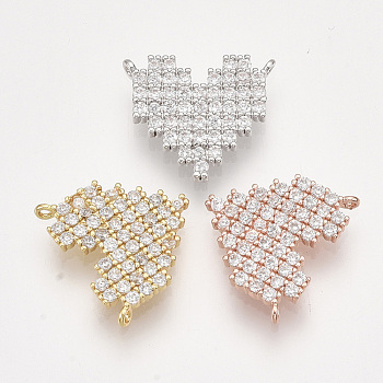 Brass Micro Pave Cubic Zirconia Pendants, Heart, Clear, Mixed Color, 14.5x16.5x2mm, Hole: 1mm