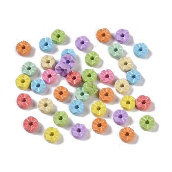 Spray Paint Alloy Beads, Flat Round, Wavy edge, Mixed Color, 6.5x3.5mm, Hole: 1.6mm