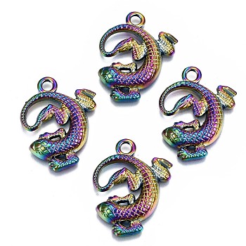 Alloy Pendants, Cadmium Free & Lead Free, Gecko Shape, Rainbow Color, 30.5x24x4mm, Hole: 3mm