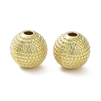 Rack Plating Alloy Beads, Long-Lasting Plated, Lead Free & Cadmium Free, Textured, Round, Real 18K Gold Plated, 7.5mm, Hole: 0.8mm