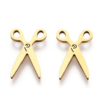 201 Stainless Steel Pendants, Scissors Charm, Real 18K Gold Plated, 16x10x1mm, Hole: 1.6mm