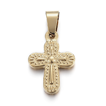 304 Stainless Steel Pendants Ion Plating(IP), Cross, Golden, 19x13x3mm, Hole: 5x7mm