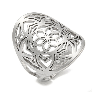 304 Stainless Steel Rings, Flower, Stainless Steel Color, 25mm, Inner Diameter: 18mm