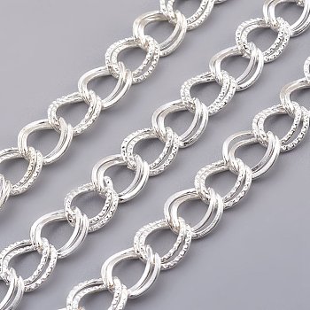 Iron Double Link Chains, Unwelded, with Spool, Silver Color Plated, Link: about 10mm long, 8.5mm wide, 2mm thick, about 164.04 Feet(50m)/roll