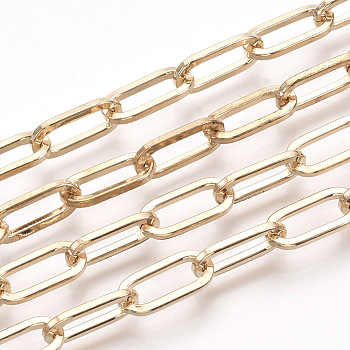 Unwelded Iron Paperclip Chains, Flat Oval, Drawn Elongated Cable Chains, with Spool, Light Gold, 12.5x6x1.2mm, about 82.02 Feet(25m)/roll
