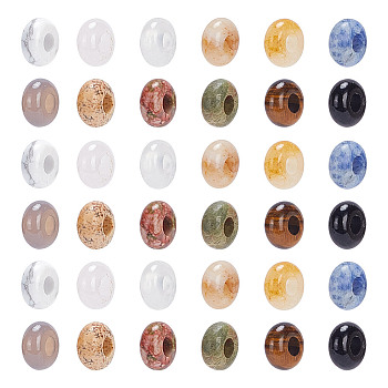 36Pcs 12 Styles Natural Gemstone European Beads, Large Hole Beads, Rondelle, 10x4.5mm, Hole: 4mm, 3pcs/style