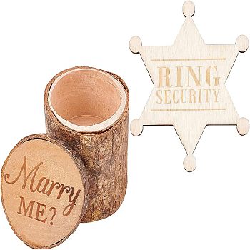 Fingerinspire Star Ring Security Word Badge, with Wooden Storage Boxes, Jewelry Boxes, BurlyWood, 88.5x82x10mm, 1pc