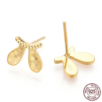 925 Sterling Silver Stud Earrings, Nickel Free, Rabbit's Ears, with S925 Stamp, Real 18K Gold Plated, 8.5x10mm, Pin: 0.9mm