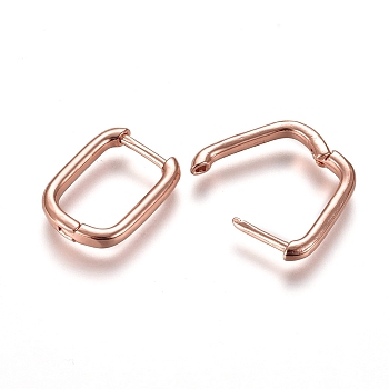 Brass Huggie Hoop Earrings, Rectangle, Rose Gold, 12 Gauge, 15.5x11.5x2mm, Pin: 1mm