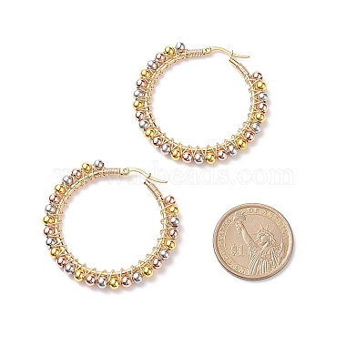 2 Pair 2 Color Round Brass Braided Bead Hoop Earrings(EJEW-JE05080)-2