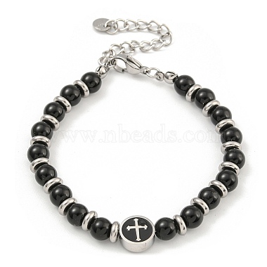 304 Stainless Steel & Glass Round Beaded Bracelets for Women(BJEW-G717-11)-2